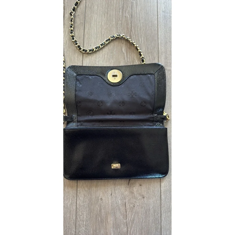 Tory Burch ADALYN' BLACK CLUTCH/SHOULDER BAG With Gold Hardware‎